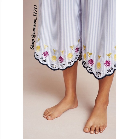 NWT Anthropologie Pinstripe Embroidered Sleep Pants XSP - Picture 3 of 5